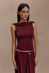 Bridget Slinky Cowl Back Top - Burgundy